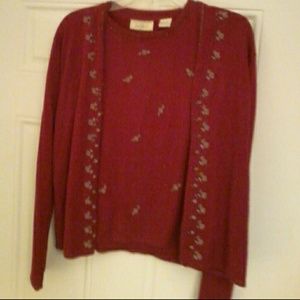 Lord & Taylor wine color Cardigan set size Large